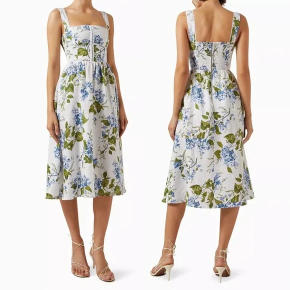 Reformation Tagliatelle Linen Midi Riviera Floral 8 - Picture 3 of 9